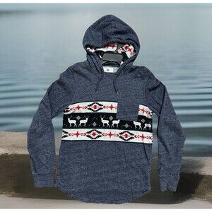On The Byas Pullover Hoodie Blue Red White Deer 100% Cotton Womens Size S
